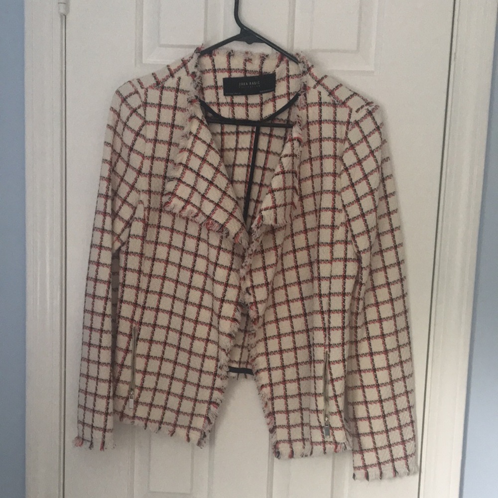 Zara asymmetrical frayed blazer